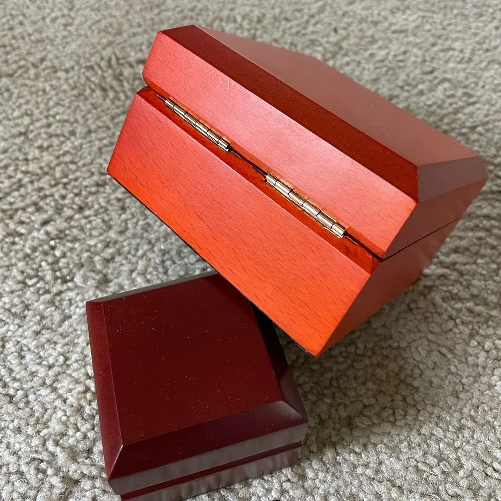 Vintage Minimalist Cherry Wood Jewelry Box - Small Ring/Watch Display Case